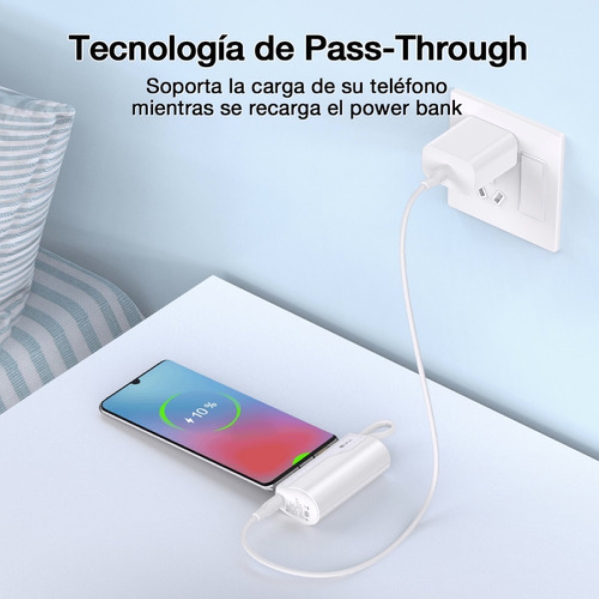 Mini Power Bank 4500 Mah Batería Portátil Salida Tipo C Con 1 Cable Usb Am Pila Cargador Negro