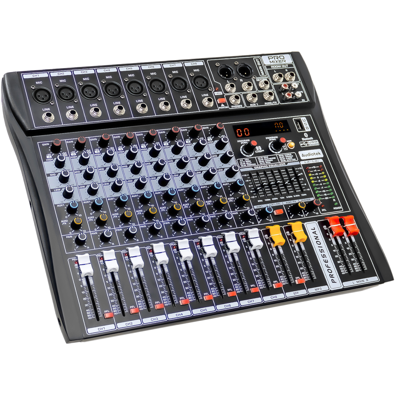 Mezcladora Amplificada Mixer Bluetooth 8 Canales 24 Efectos .
