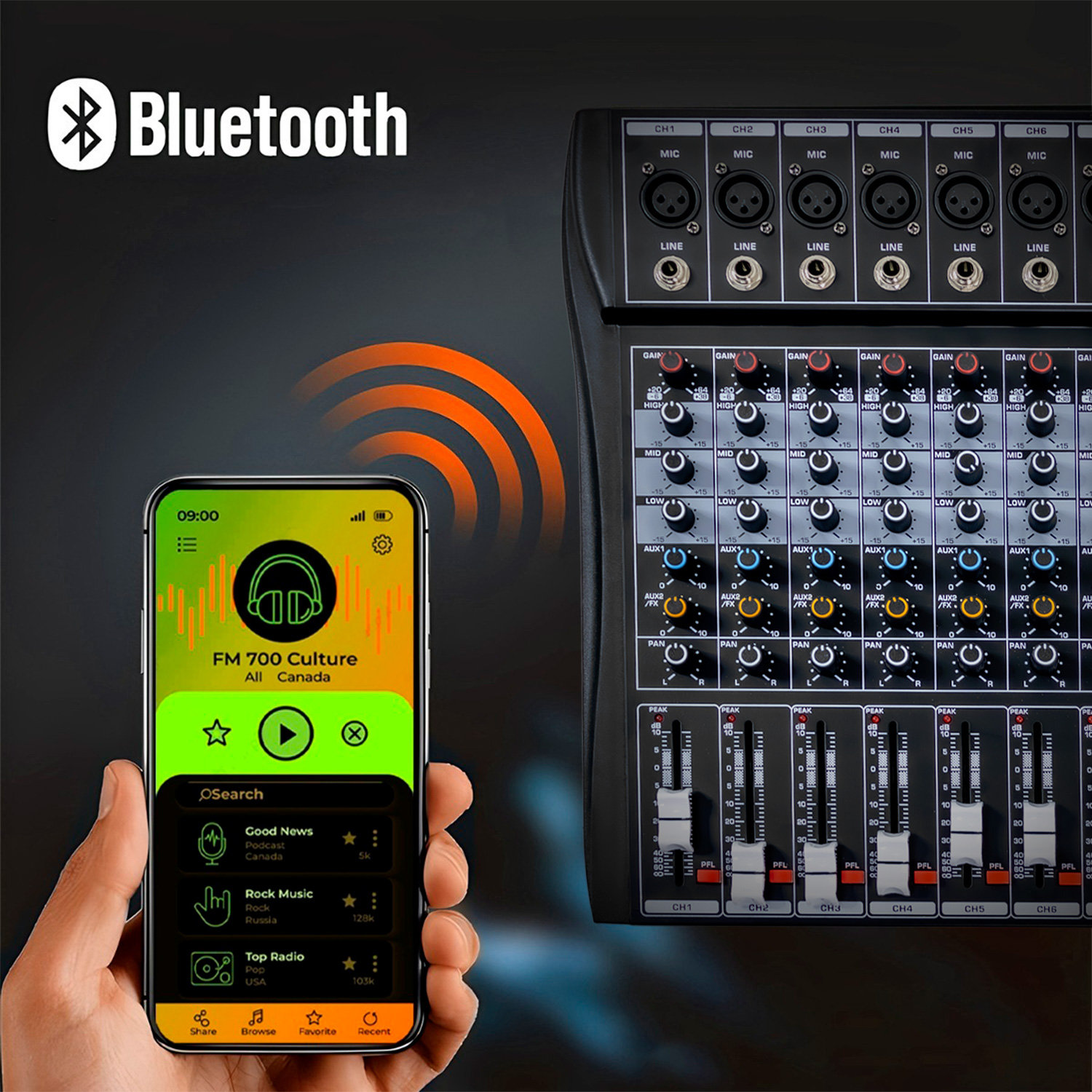 Mezcladora Amplificada Mixer Bluetooth 8 Canales 24 Efectos .