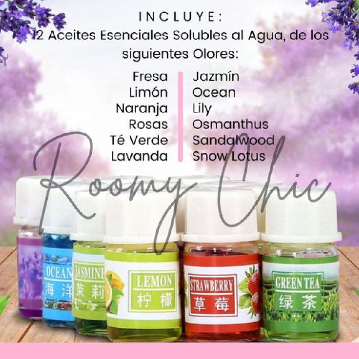 "Kit 12 Esencias Aromáticas Base Agua Lavanda Jazmín Mayoreo Soluble En Agua 12 Aceites Esenciales "