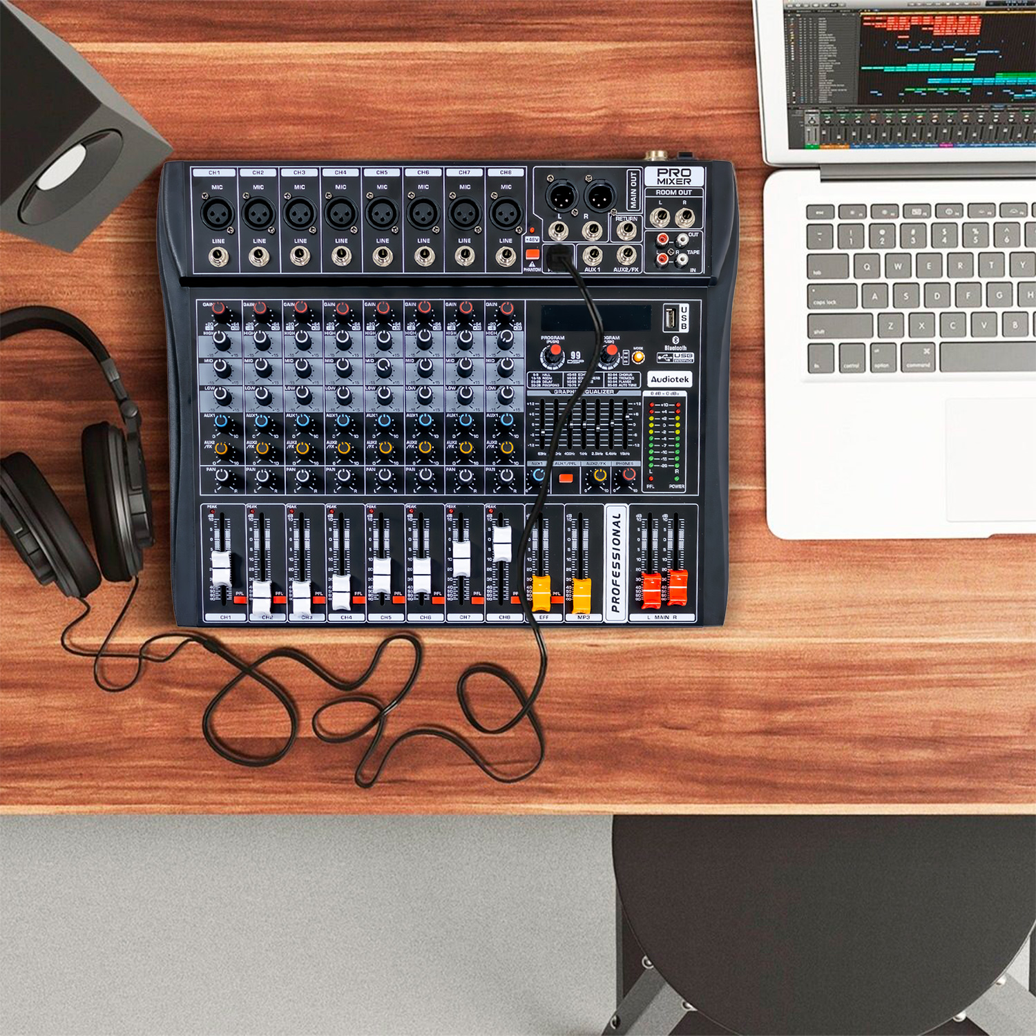 Mezcladora Amplificada Mixer Bluetooth 8 Canales 24 Efectos .