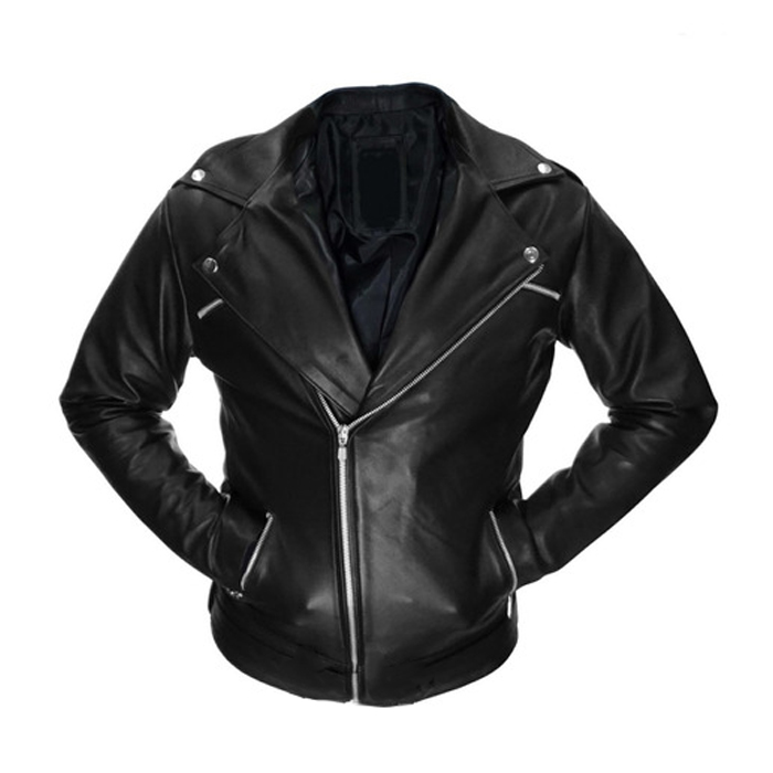 Chamarra De Piel Rockera Hombre Cierre Cruzado Slim Fit B1.