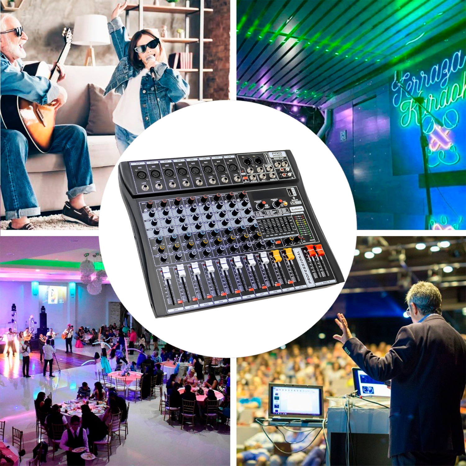 Mezcladora Amplificada Mixer Bluetooth 8 Canales 24 Efectos .