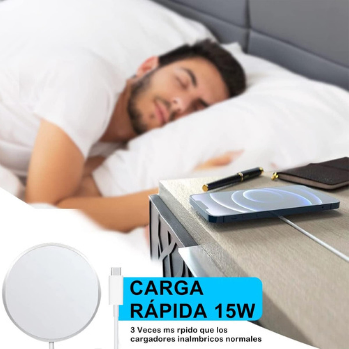 kit magsafe cargador inalambrico + cubo 20w + cable tipo c para iphone carga rapida Blanco