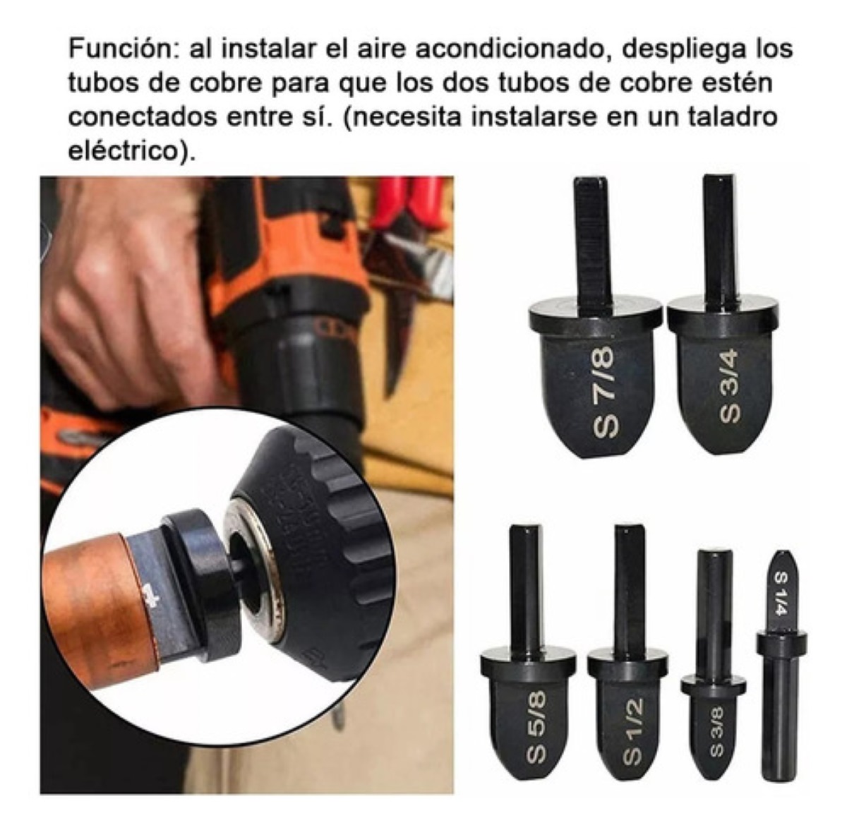 6pcs Expansor Para Tubo Cobre Perforación Taladro Eléctrico Negro