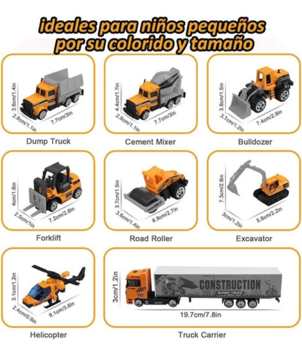 "Kit De Camiones De Juguete Con Alfombrilla De Tráfico, 8 Pzs Amarillo "