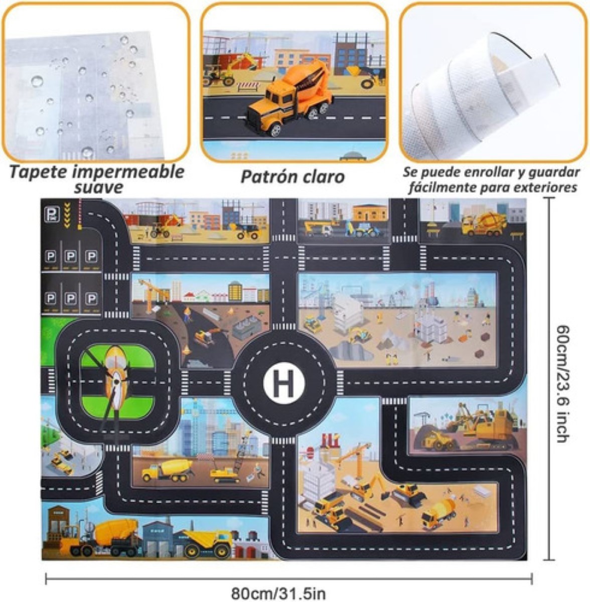 "Kit De Camiones De Juguete Con Alfombrilla De Tráfico, 8 Pzs Amarillo "