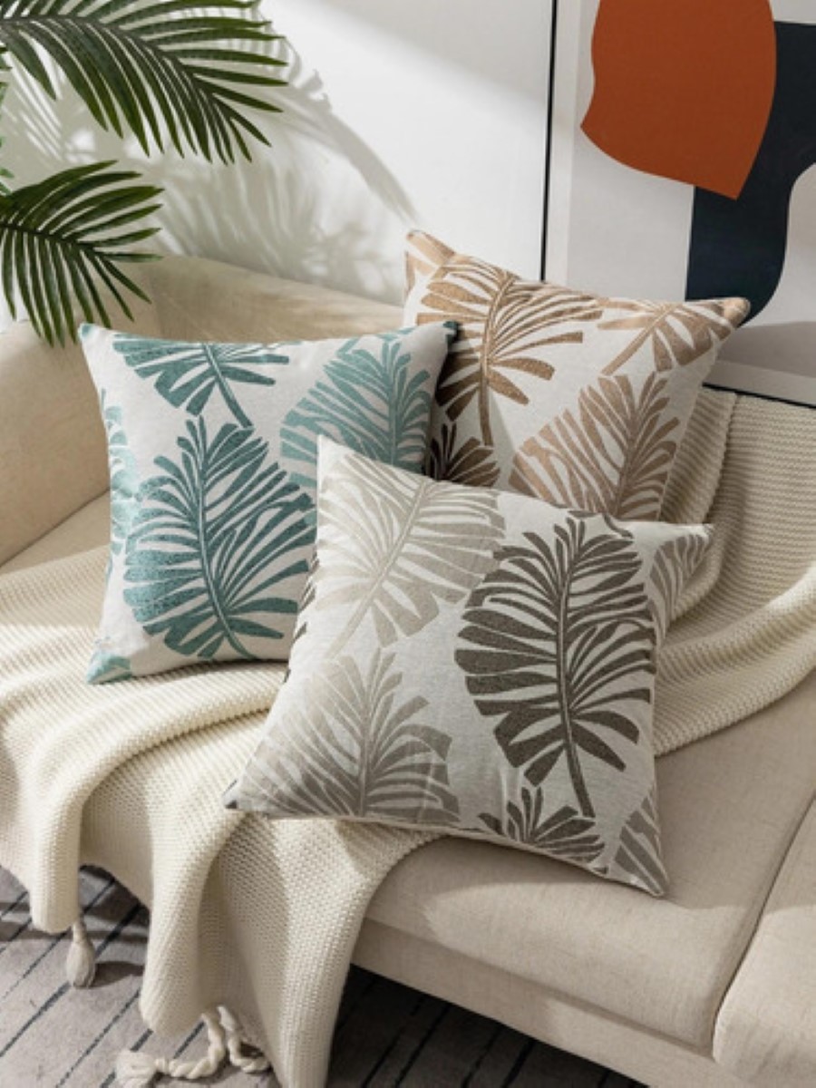 2 Pzas Fundas Para Cojines Decorativos De Terciopelo 45x45cm Hojas Caqui