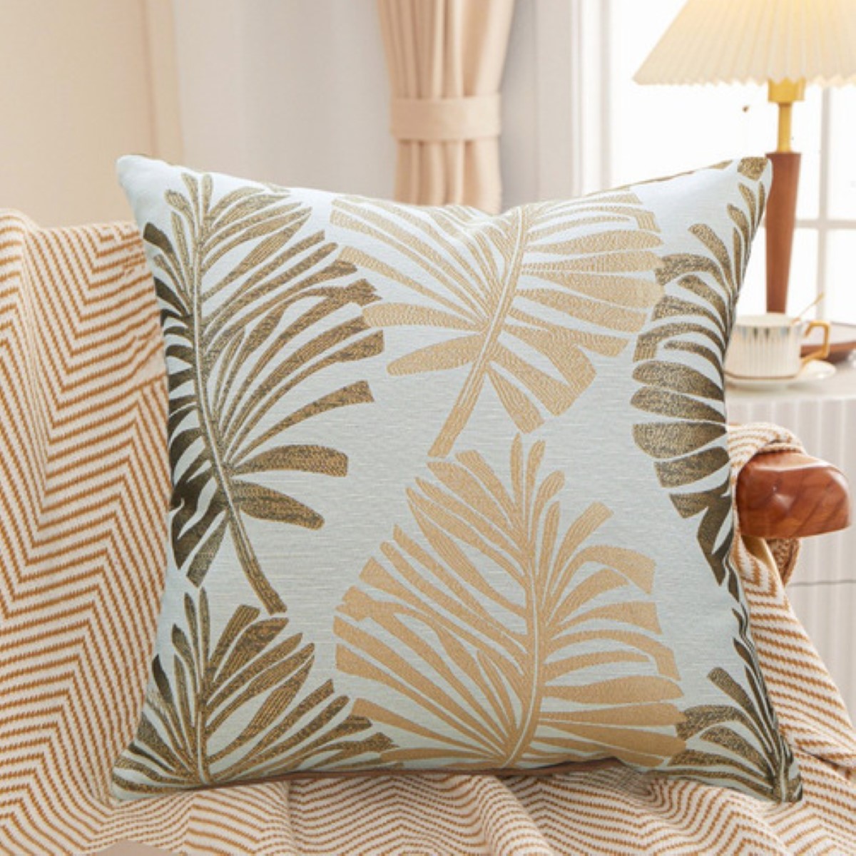 2 Pzas Fundas Para Cojines Decorativos De Terciopelo 45x45cm Hojas Caqui