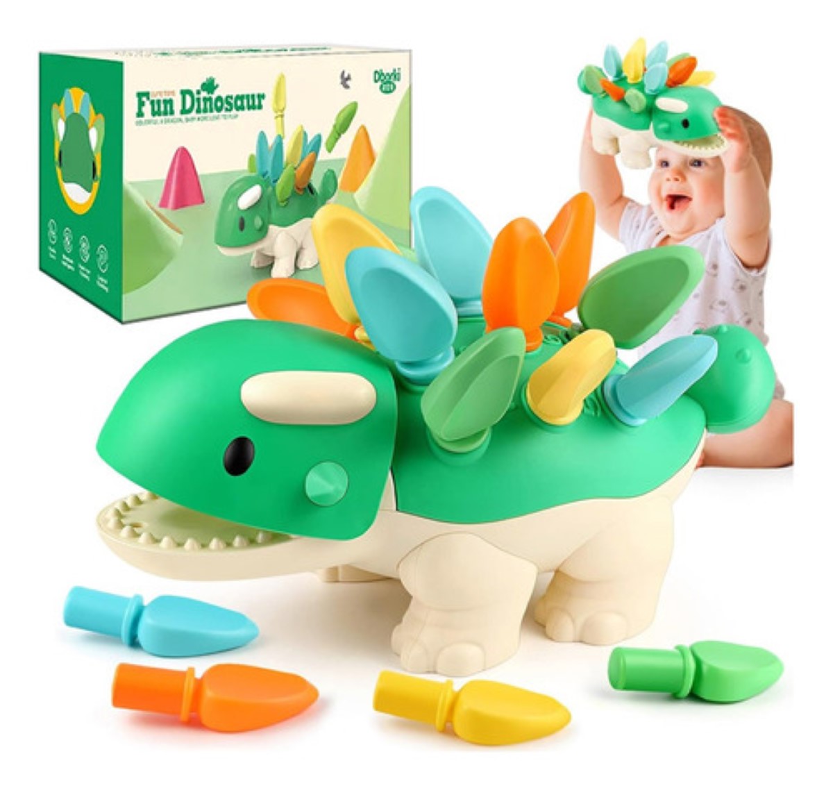 "Juguetes Dinosaurios Didacticos Montessori Regalo Para Niños Verde "