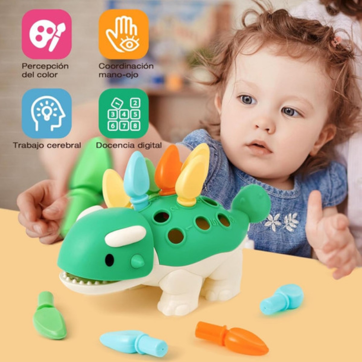 "Juguetes Dinosaurios Didacticos Montessori Regalo Para Niños Verde "