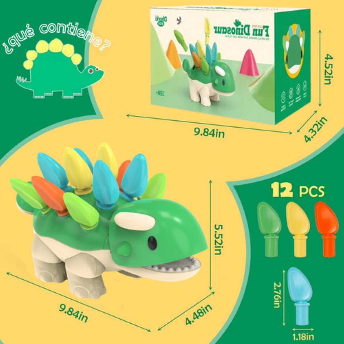 "Juguetes Dinosaurios Didacticos Montessori Regalo Para Niños Verde "