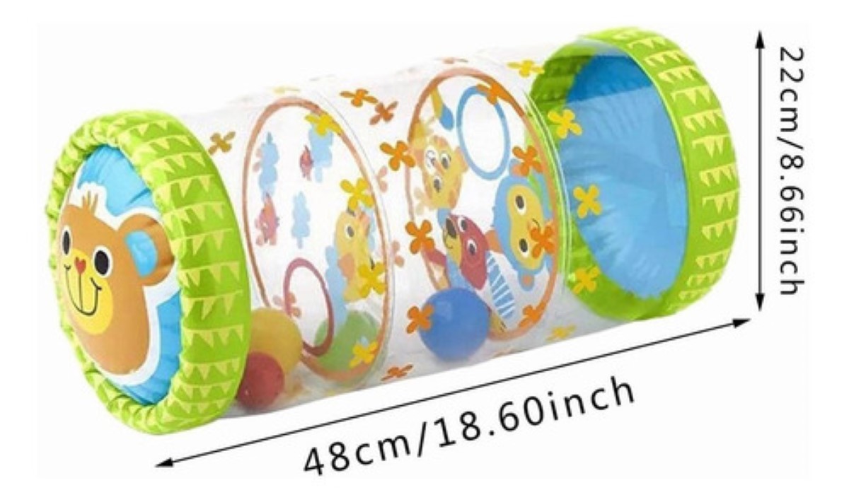 "Rodillo Cilindro Inflable Para Bebé Estimulación Gateo Oso, Verde "