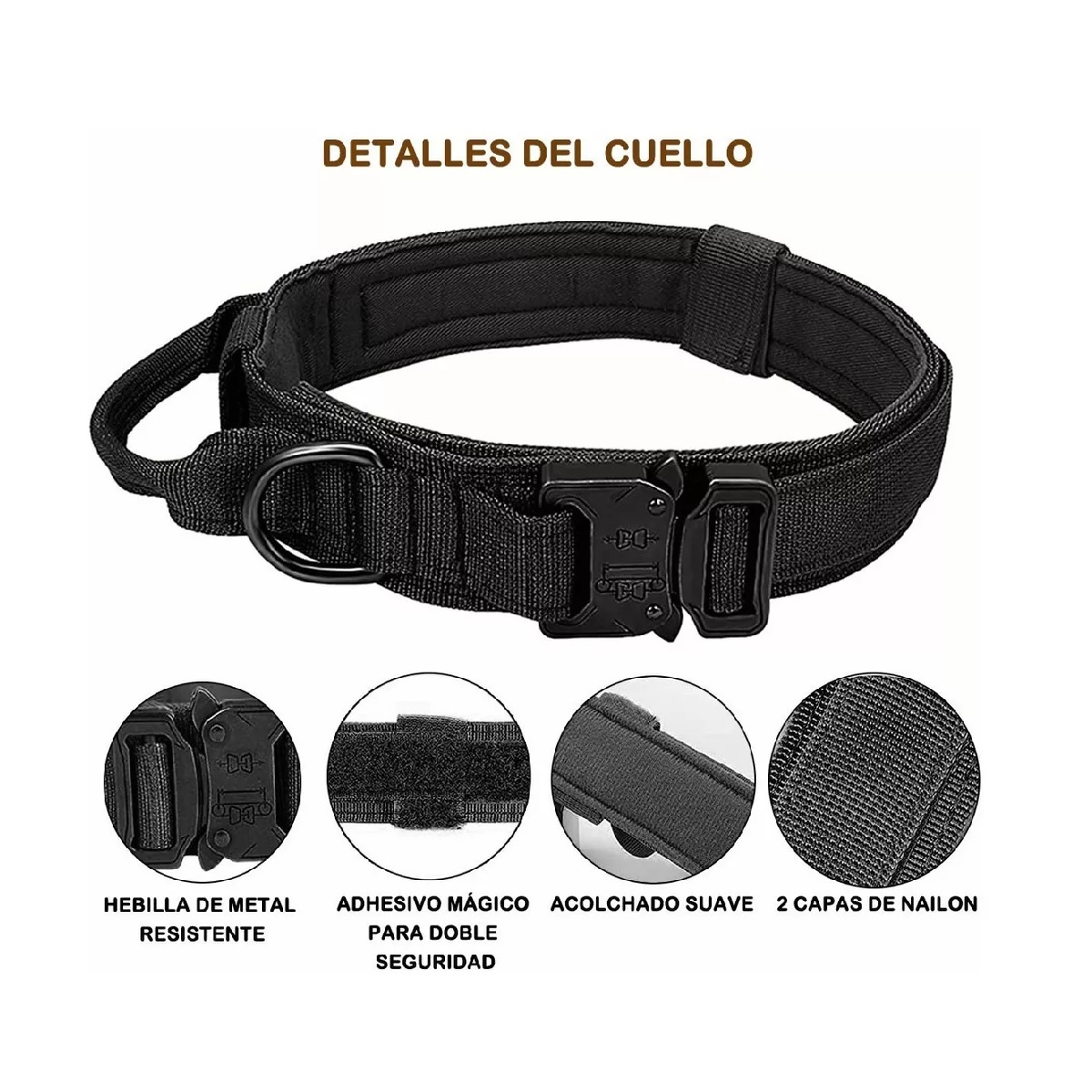 Collar Táctico De Perro Hebilla Metálica Ajustable+correa Balck M