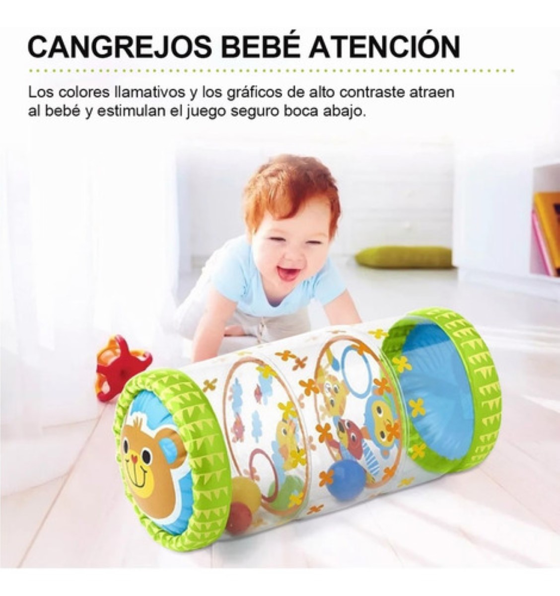 "Rodillo Cilindro Inflable Para Bebé Estimulación Gateo Oso, Verde "