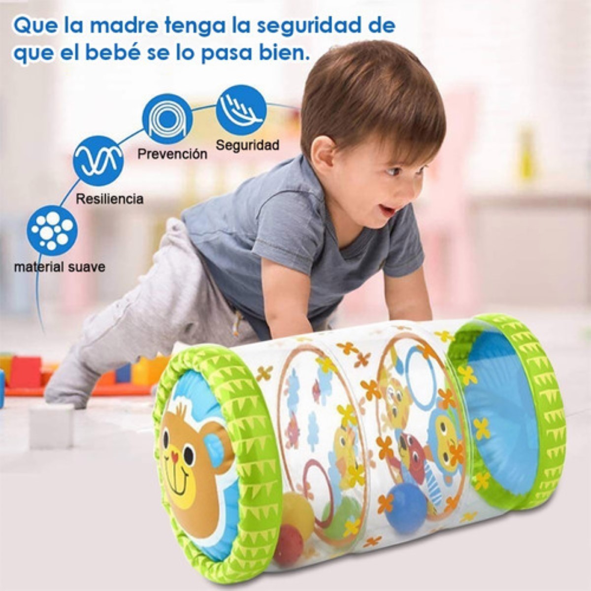 "Rodillo Cilindro Inflable Para Bebé Estimulación Gateo Oso, Verde "