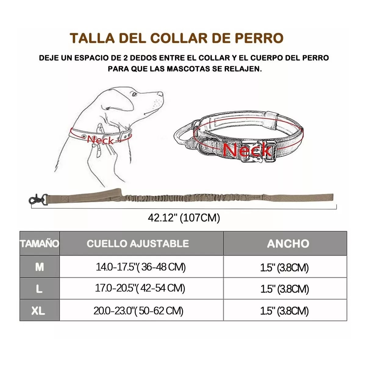 Collar Táctico De Perro Hebilla Metálica Ajustable+correa Balck M