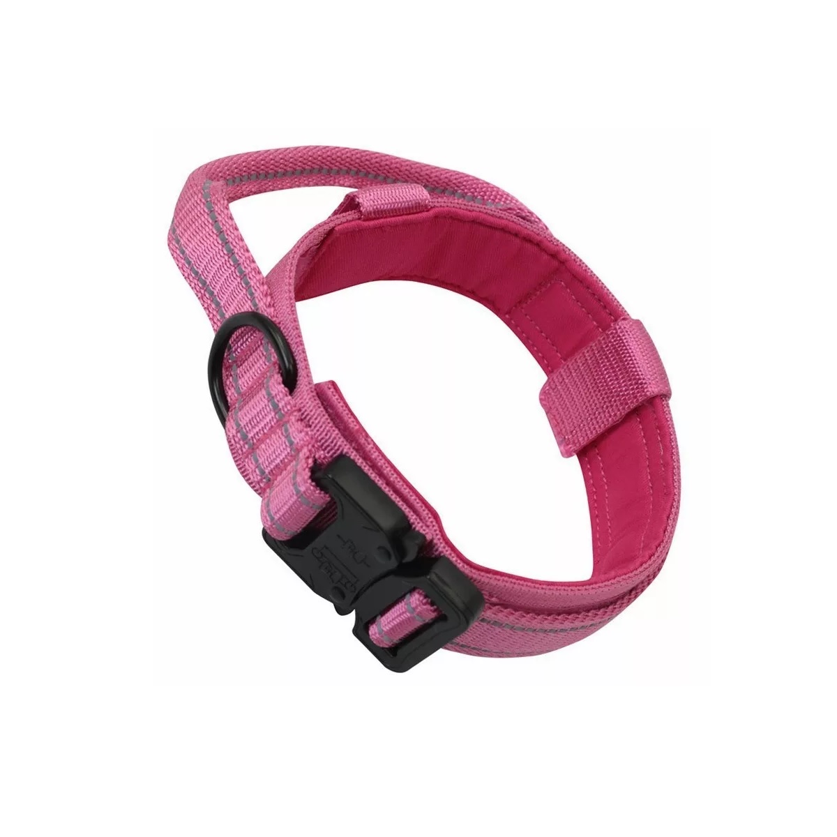 Collar Táctico Para Perro Con Hebilla Metal Super Resistente Rosa M