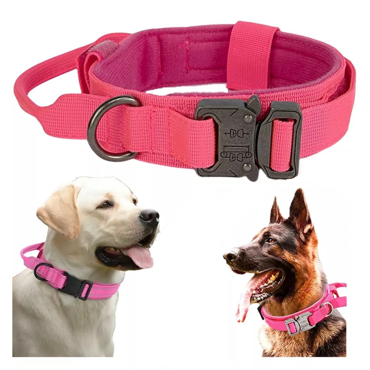 Collar Táctico Para Perro Con Hebilla Metal Super Resistente Rosa M