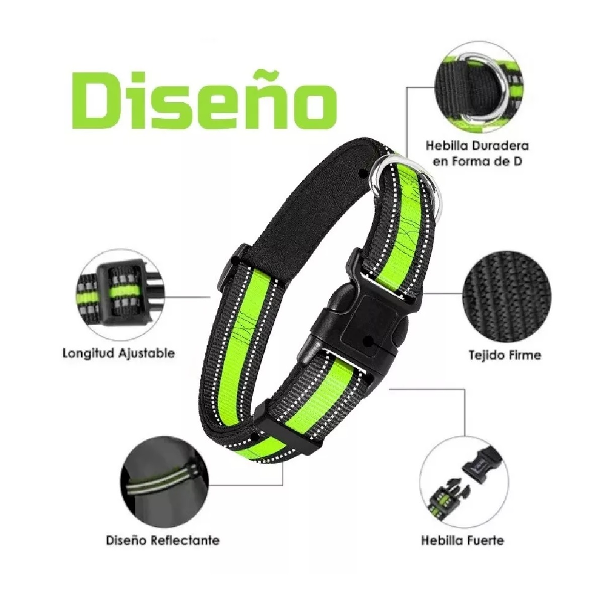 Collar Reflejante Para Perros Con Broche Seguridad Ajustable Grande