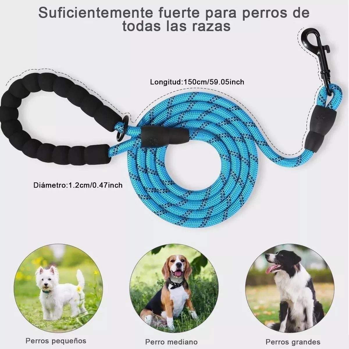 Correa Para Perro Grande Resistente Fuerte 2pcs Negro/Azul