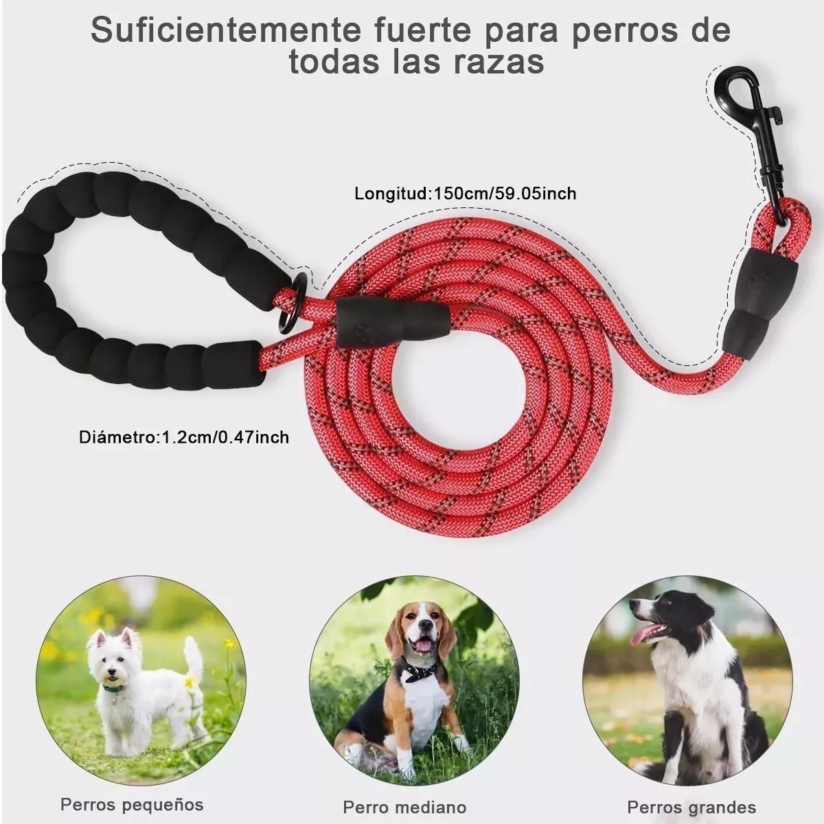 Correa Para Perro Grande Resistente Fuerte 2pcs Negro/Rojo