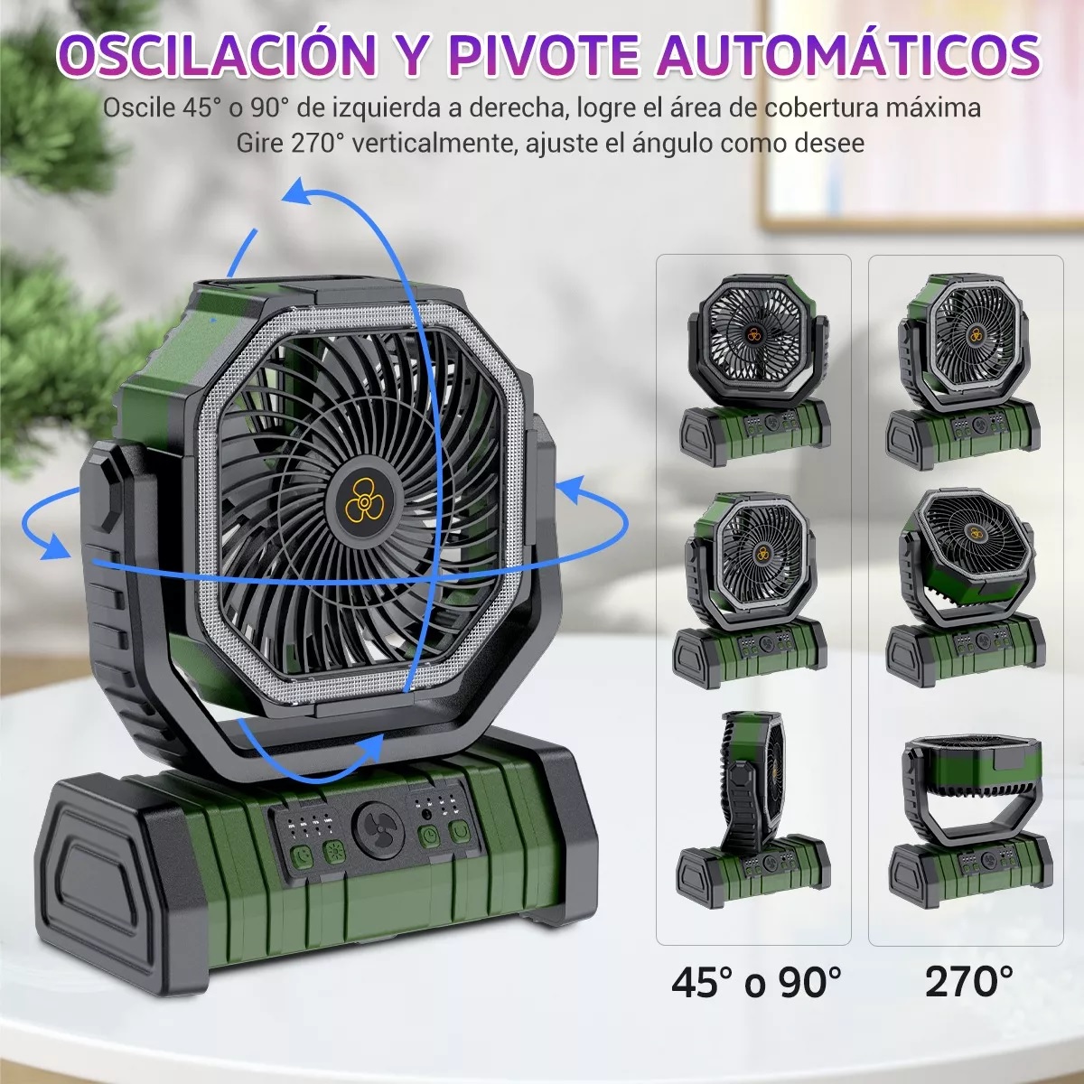 Ventilador De Camping Recargable Portátil Con Luz Led