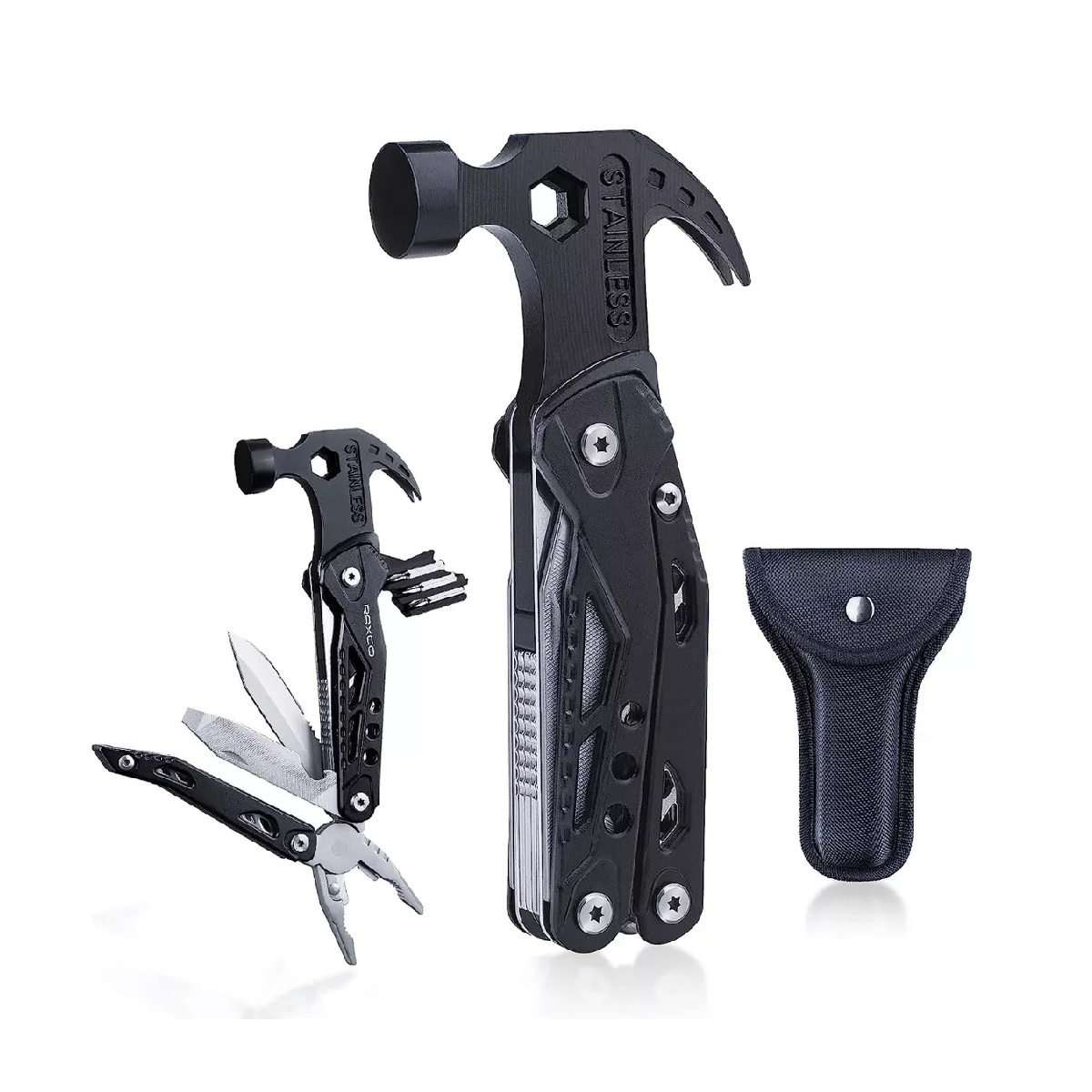 Multiherramienta Para Camping Portatil Martillo 15 En 1 Negro.