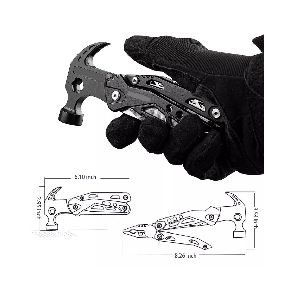 Multiherramienta Para Camping Portatil Martillo 15 En 1 Negro.