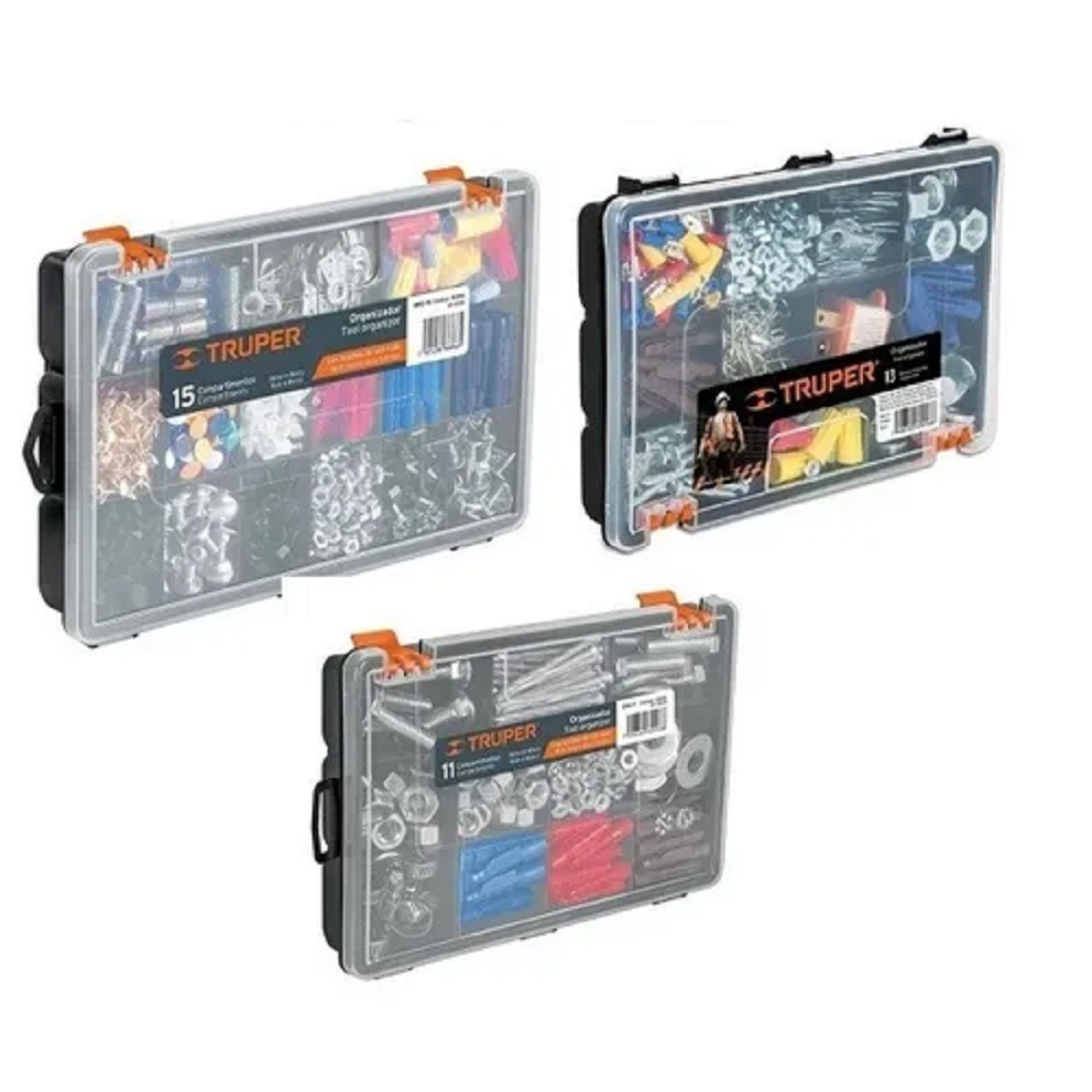 Pack Organizadores 11, 13 Y 15 Compartimientos Uso Rudo 3 Piezas