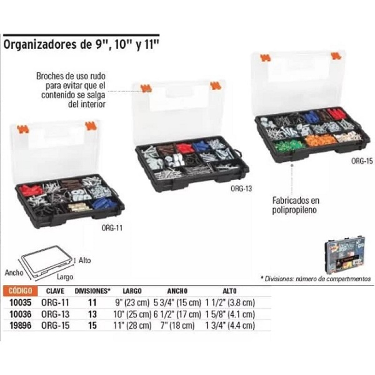 Pack Organizadores 11, 13 Y 15 Compartimientos Uso Rudo 3 Piezas