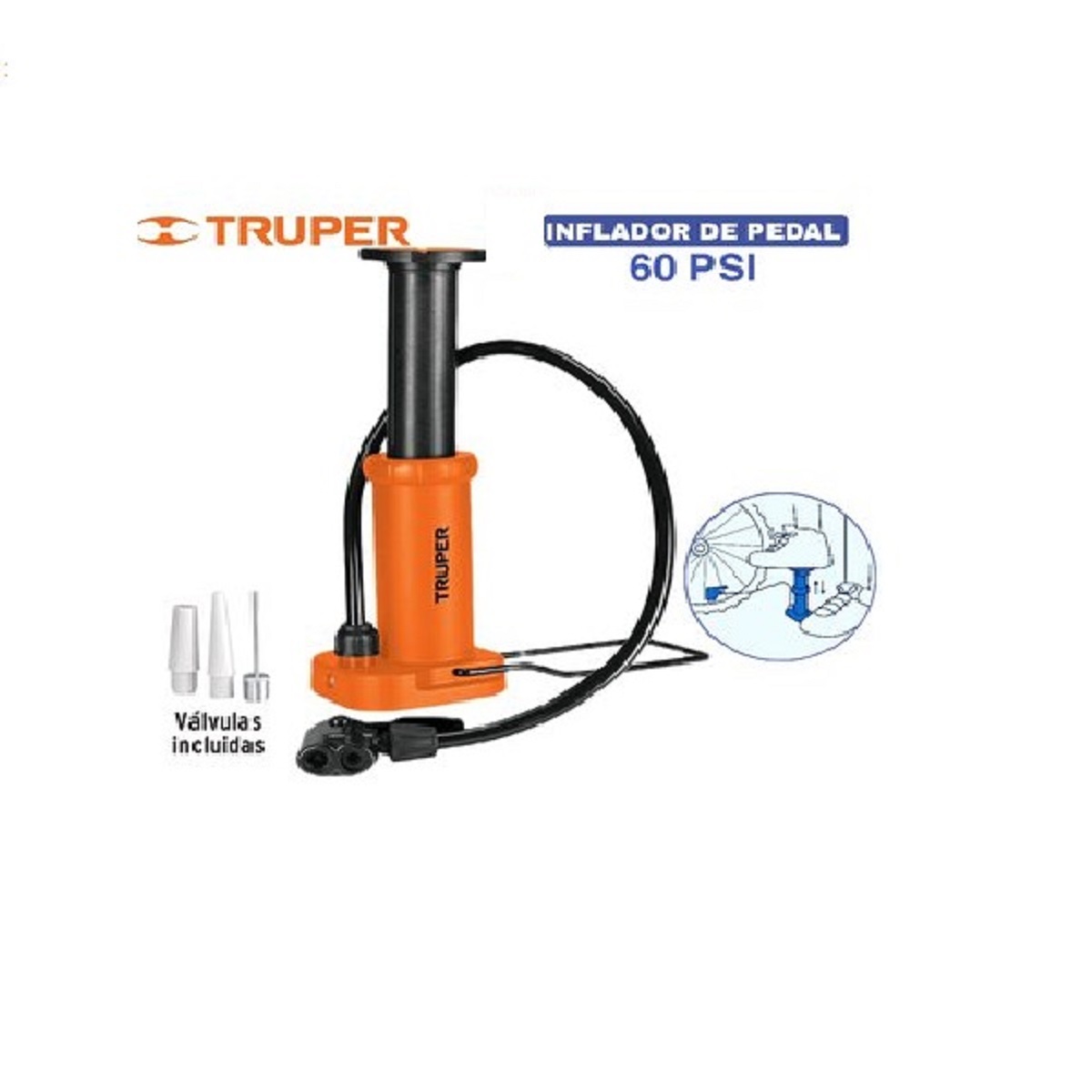 Bomba Aire Pedal Para Inflar Llantas Balones Incluye Válvula