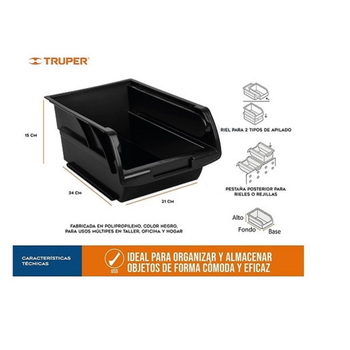 4 Gavetas Apilables De Plástico 34x21x15 Cm Truper Gav-4