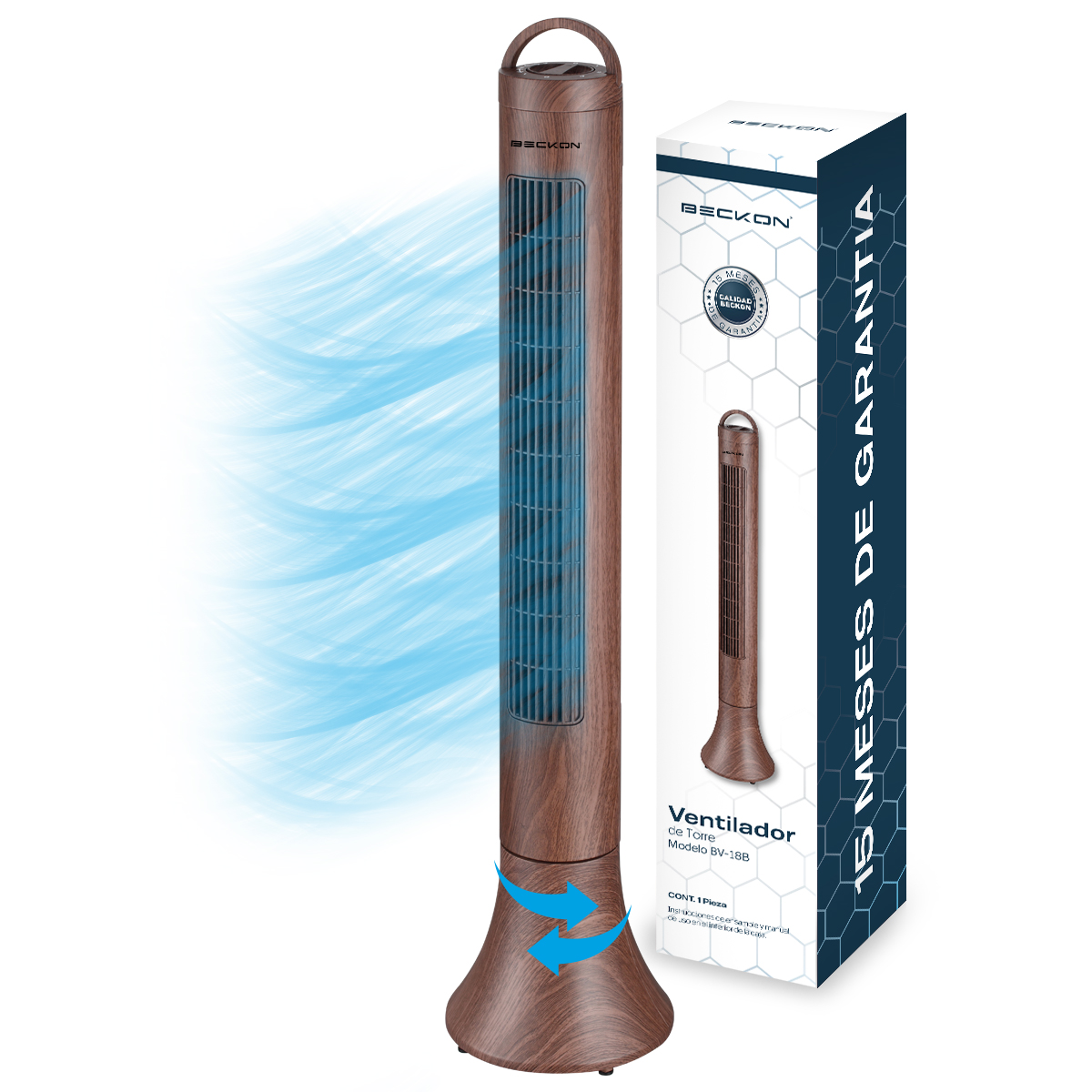 Ventilador de torre WOOD+ acabado tipo madera con oscilación 90 cm de alto