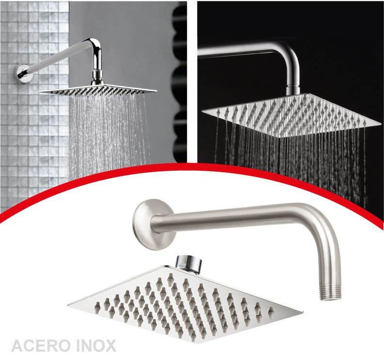 Regadera Cuadrada EJEX para Baño Acero Inox acabado Satín