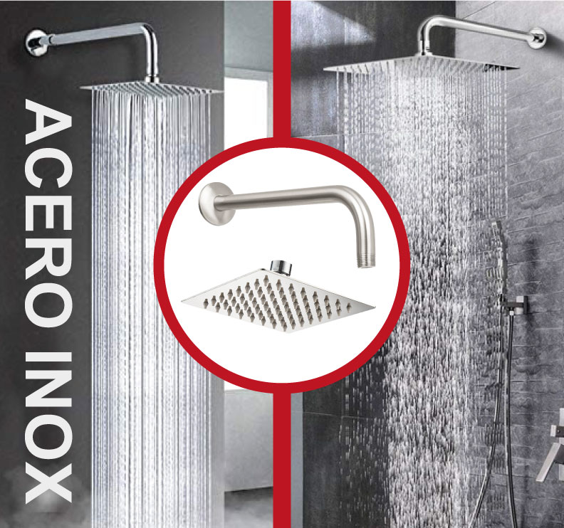 Regadera Cuadrada EJEX para Baño Acero Inox acabado Satín