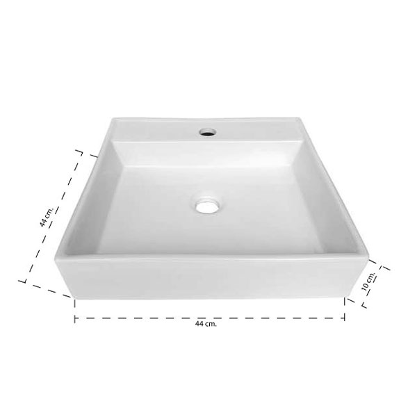 Lavabo de Cerámica Blanco cuadrado de sobreponer con orificio para monomando