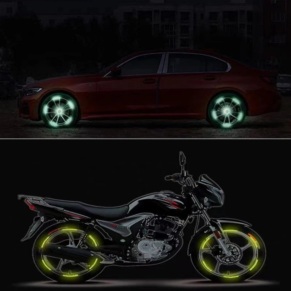 Pegatina roja cinta reflectante llanta rin coche tira advertencia seguridad rueda moto bici alerta