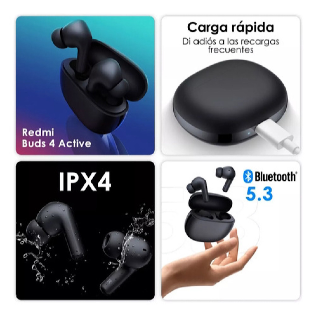 Audífonos Inalámbricos Xiaomi Redmi Buds 4 Active Bt 5.3 Color Negro