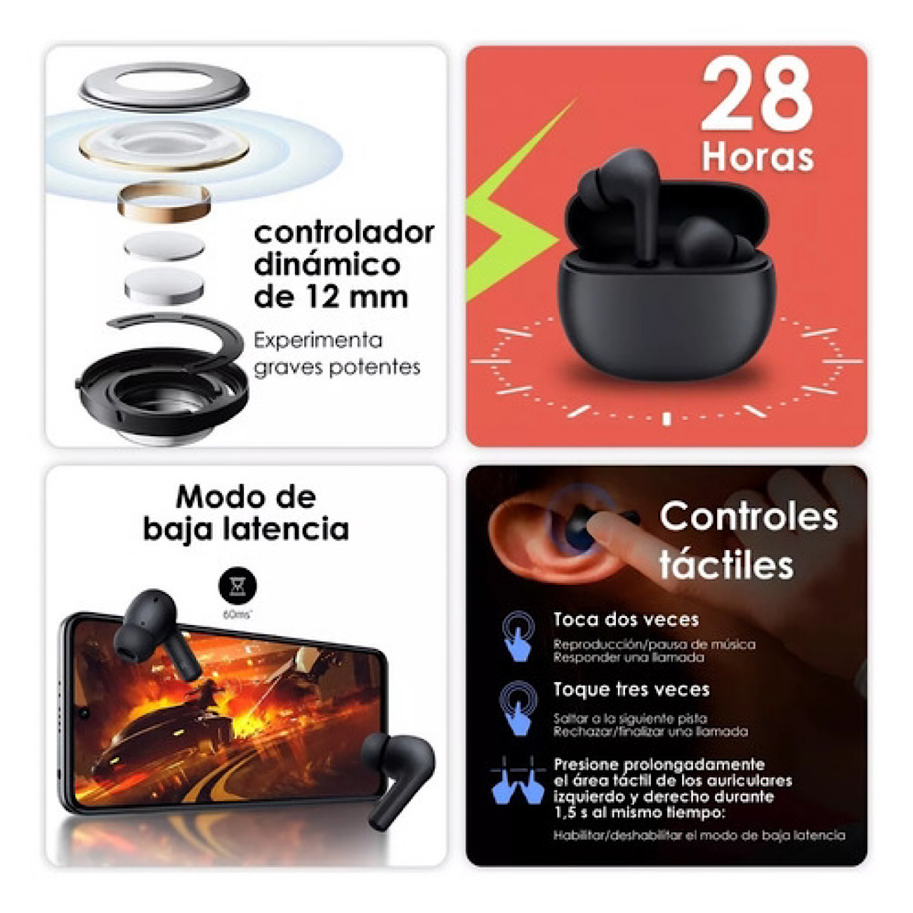 Audífonos Inalámbricos Xiaomi Redmi Buds 4 Active Bt 5.3 Color Negro