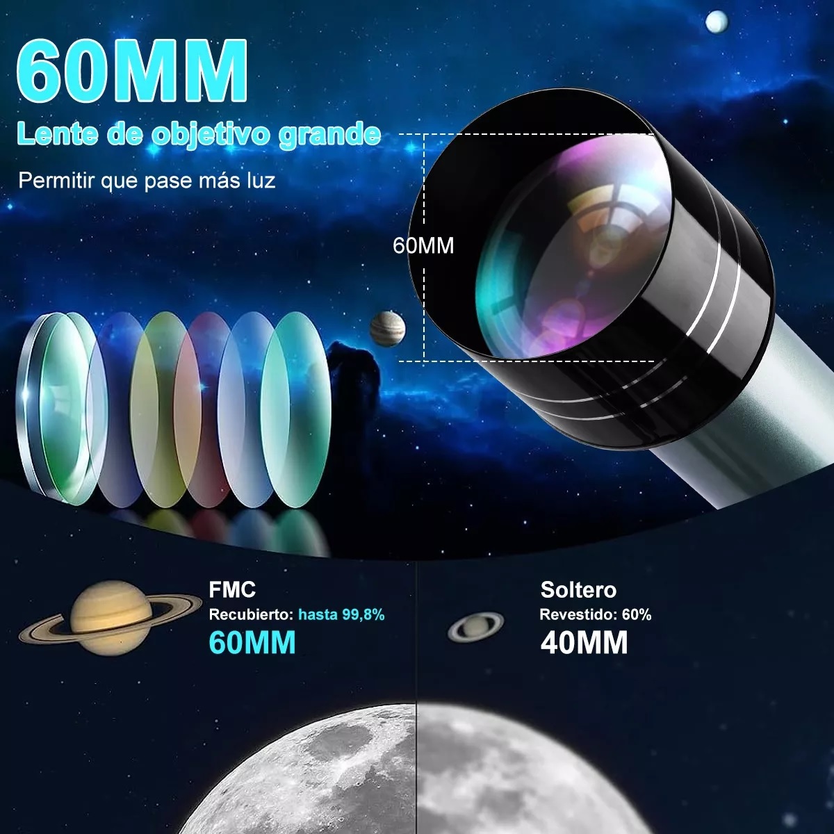 Telescopio Astronómico Profesional 60/700mm Monocular 525x