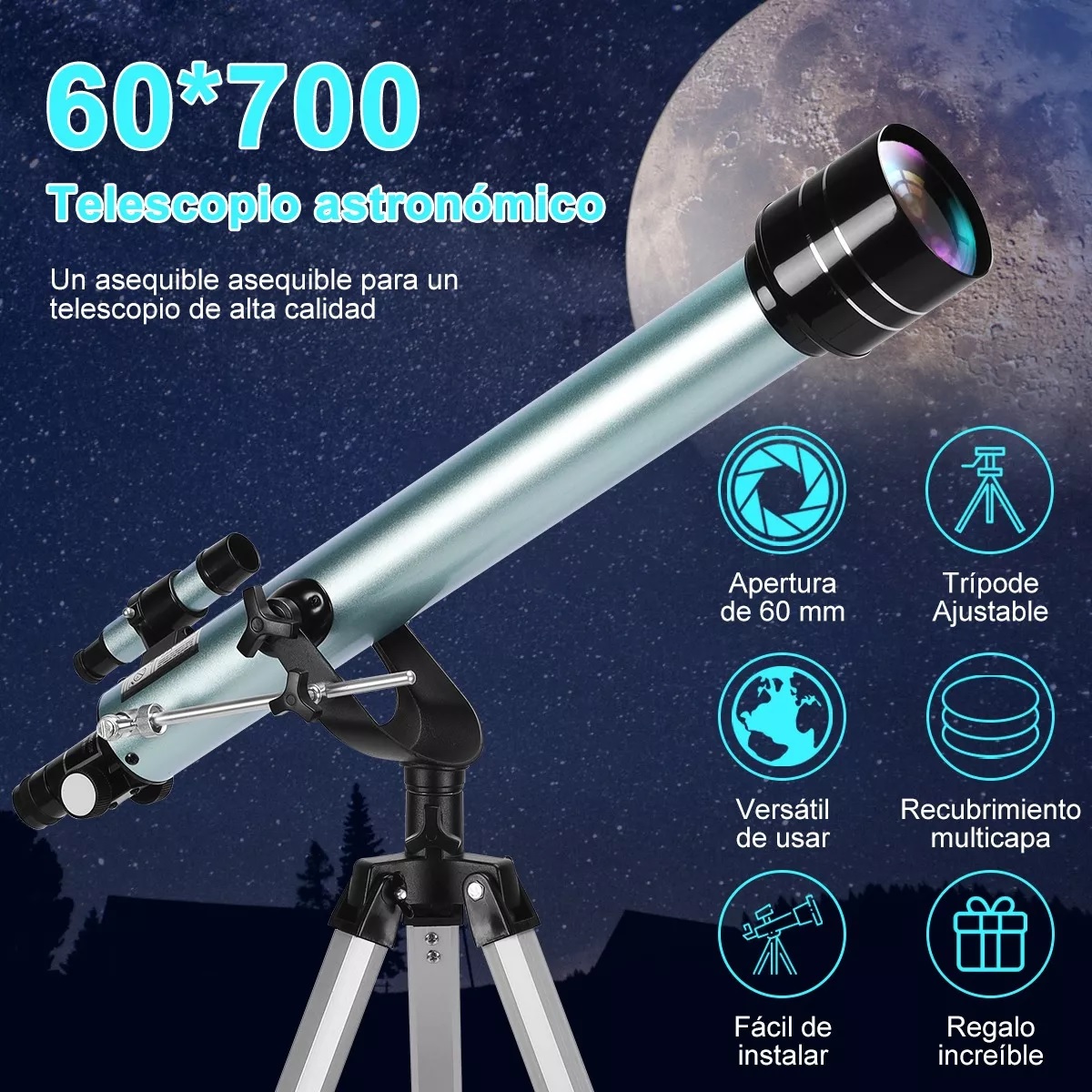 Telescopio Astronómico Profesional 60/700mm Monocular 525x