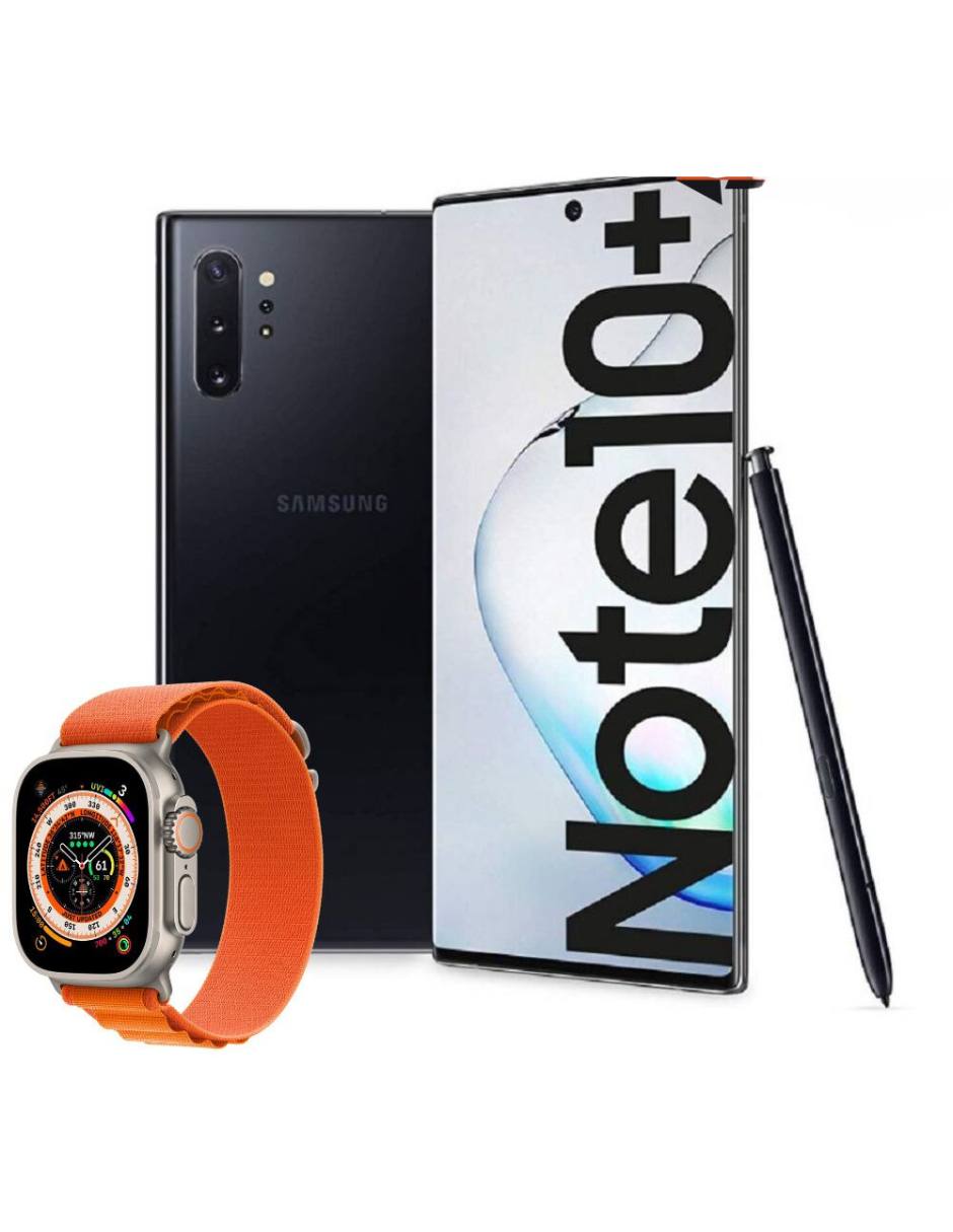 Combo Samsung GALAXY Note 10 Plus Negro 256GB 12GB Ram (Reacondicionado Grado A)   SmartWatch Ultra Pantalla AMOLED.