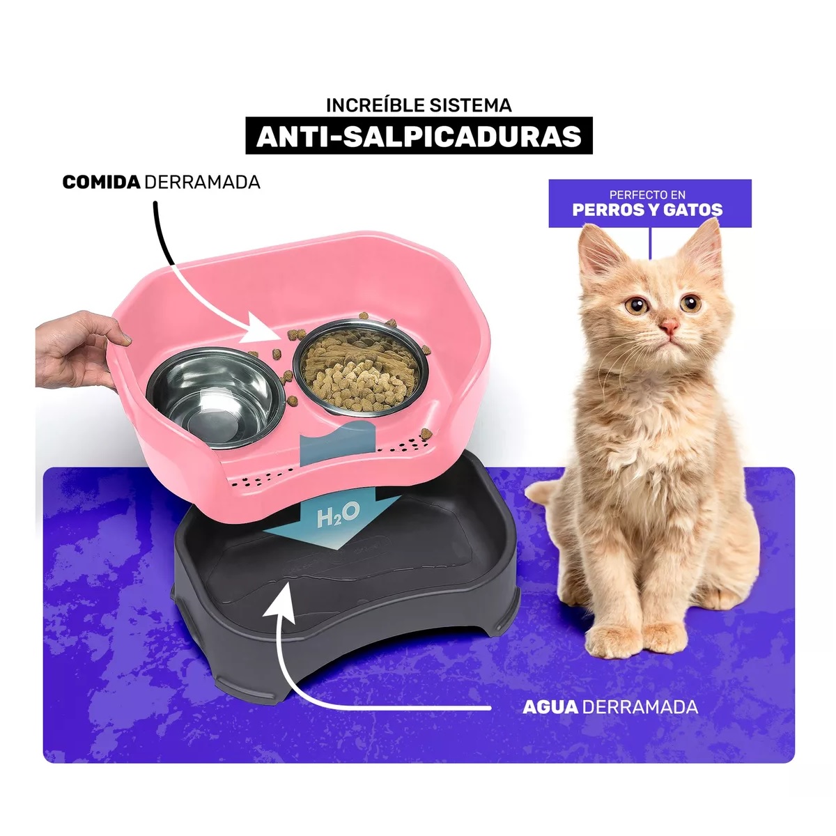 Tazones Plato Para Perro Y Gato Acero Inoxidable Con Soporte Rosa