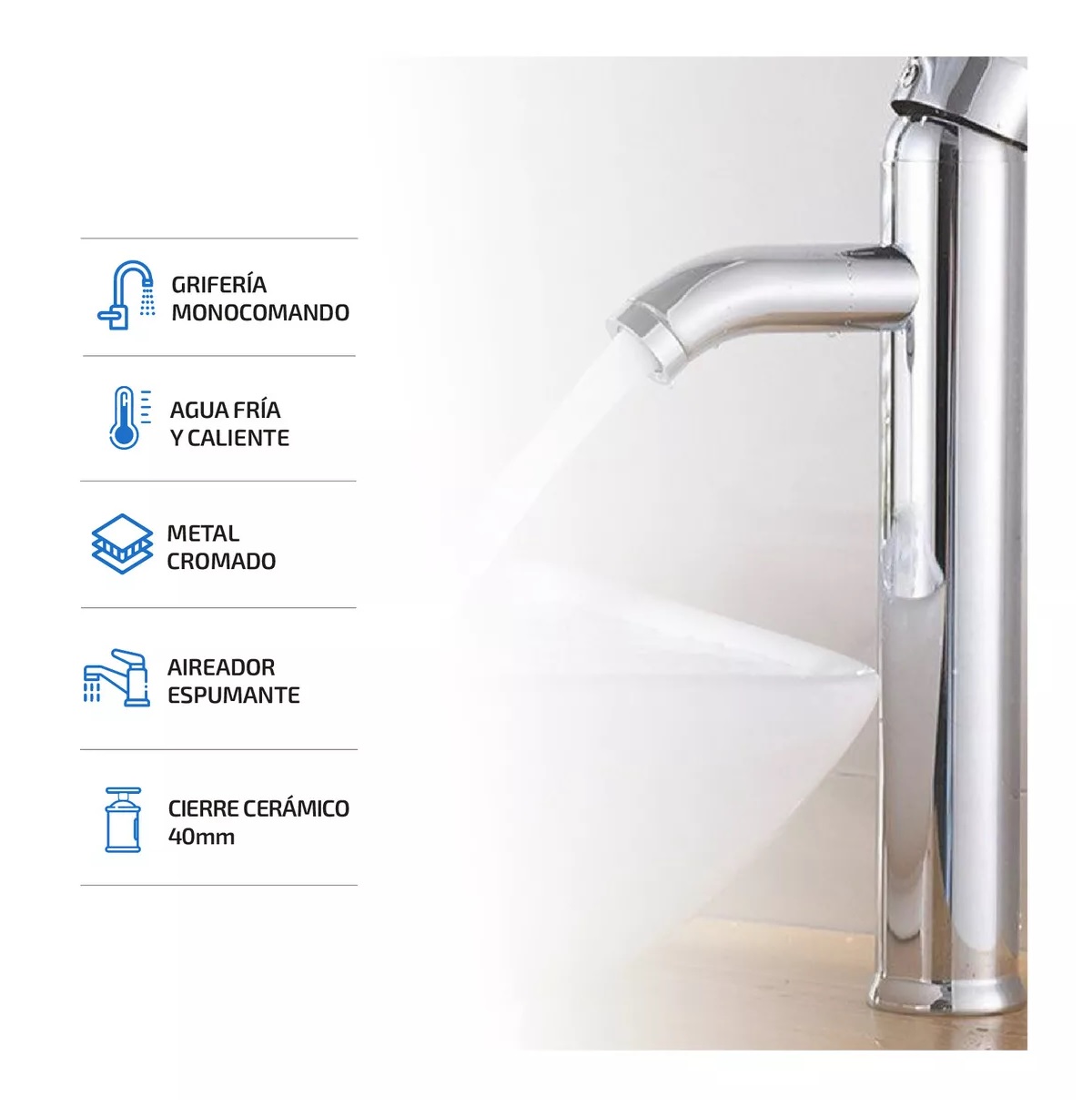 Llave Mezcladora Alta Monomando para Fregadero lavabo Baño Grifo lavamanos