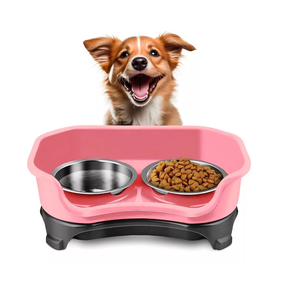 Tazones Plato Para Perro Y Gato Acero Inoxidable Con Soporte Rosa