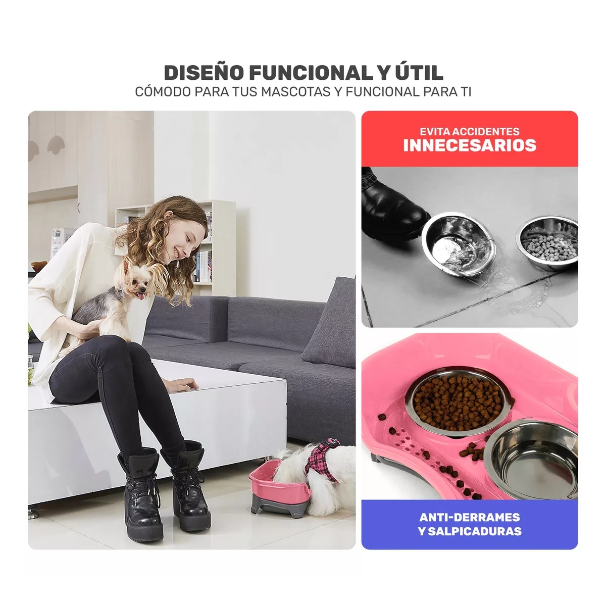 Tazones Plato Para Perro Y Gato Acero Inoxidable Con Soporte Rosa