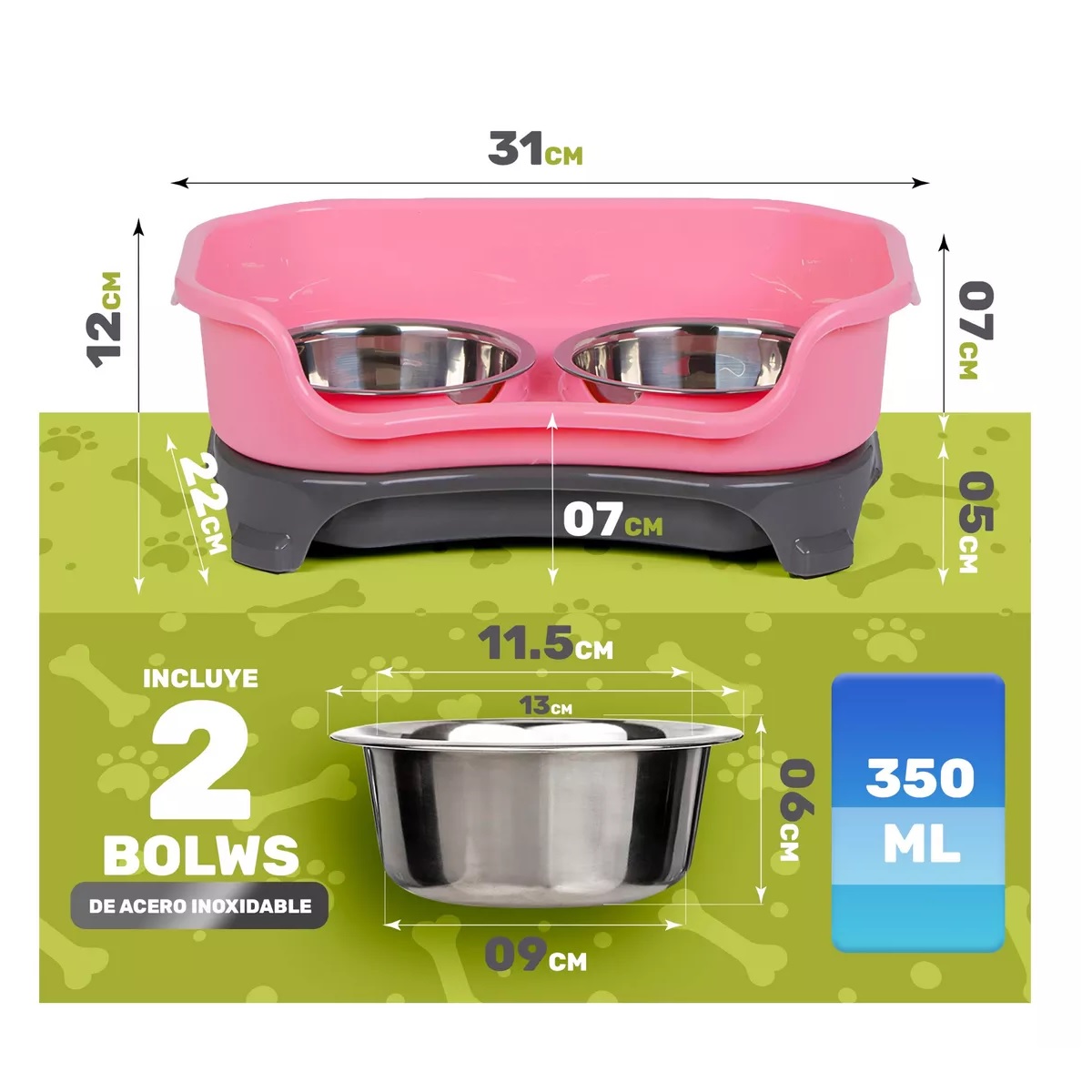 Tazones Plato Para Perro Y Gato Acero Inoxidable Con Soporte Rosa