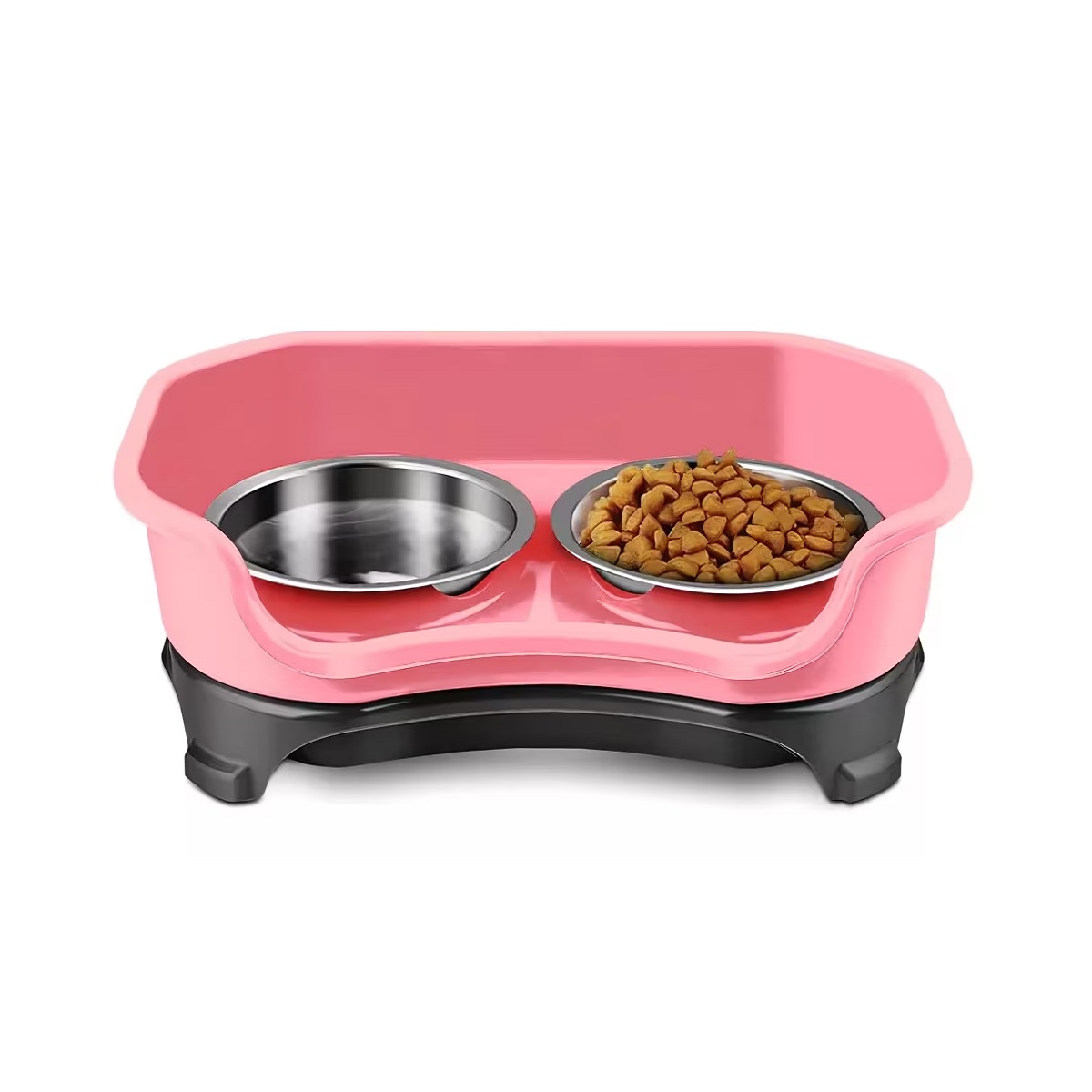 Tazones Plato Para Perro Y Gato Acero Inoxidable Con Soporte Rosa