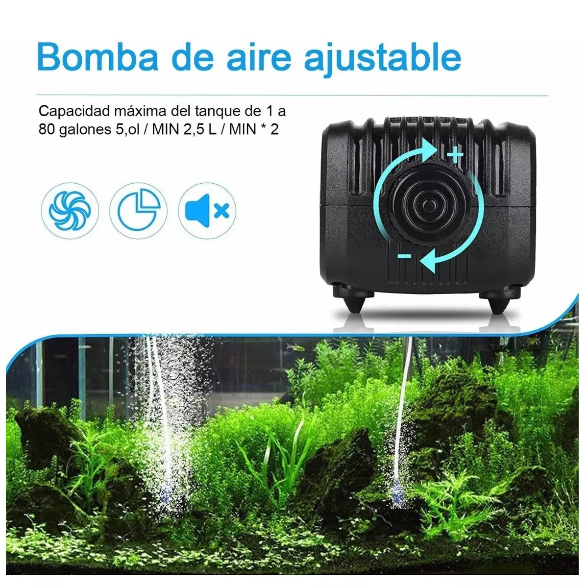 Bomba De Aire Oxigeno Acuario 300l Para Pecera Y 2m Tubo